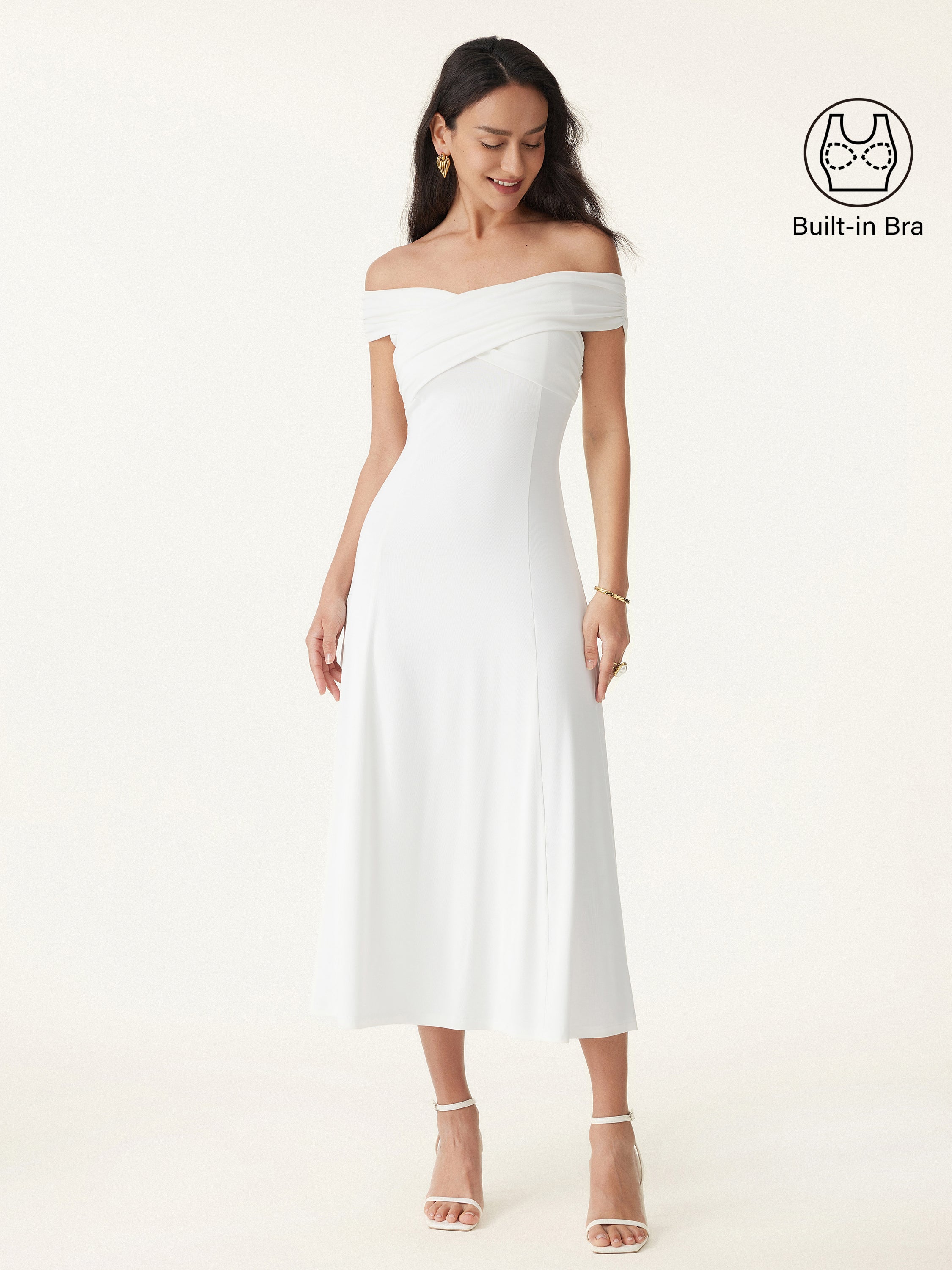 Flowy Criss Cross Off-shoulder Midi Brami Dress