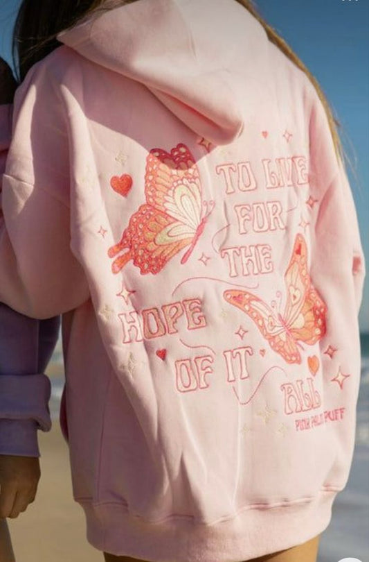 PALM PUFF HOODIE --- "TO LIVE FOR THE HOPE OF IT ALL"