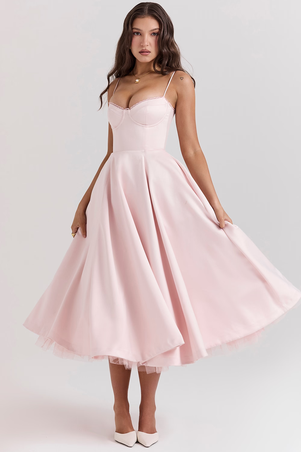 Luce - Satin Tulle Midi Dress
