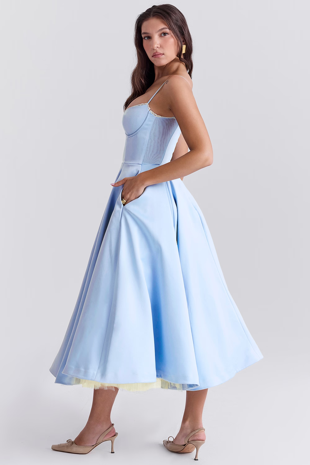 Luce - Satin Tulle Midi Dress