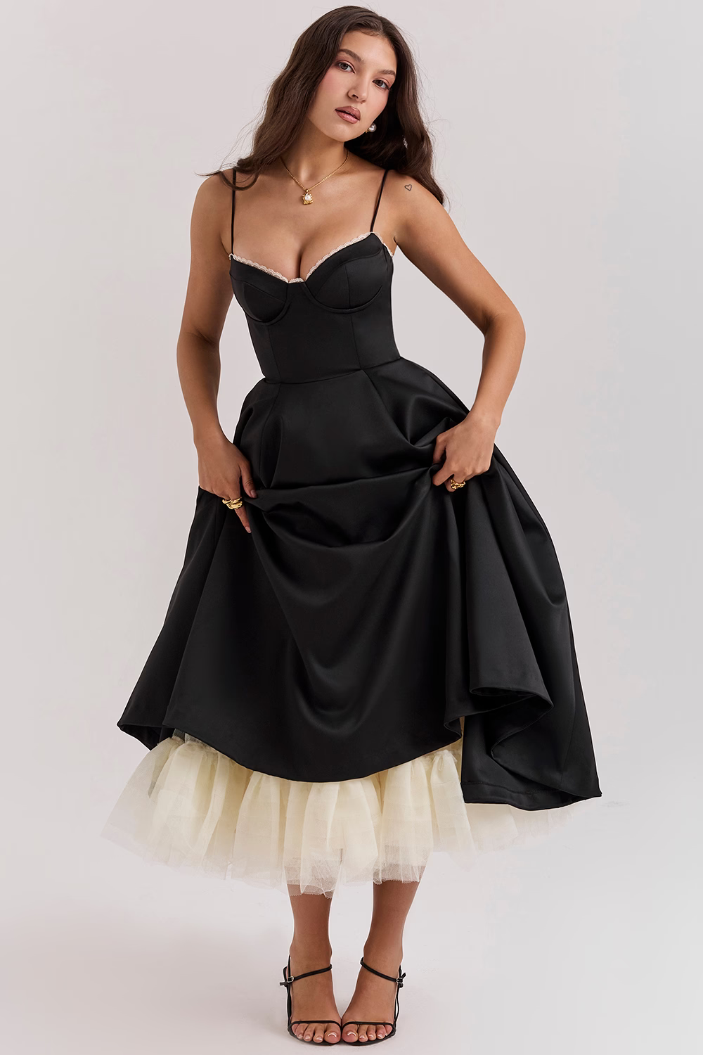 Luce - Satin Tulle Midi Dress