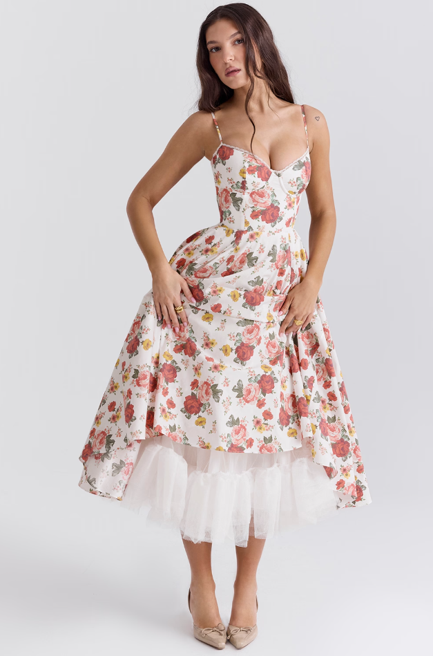 Luce - Satin Tulle Midi Dress