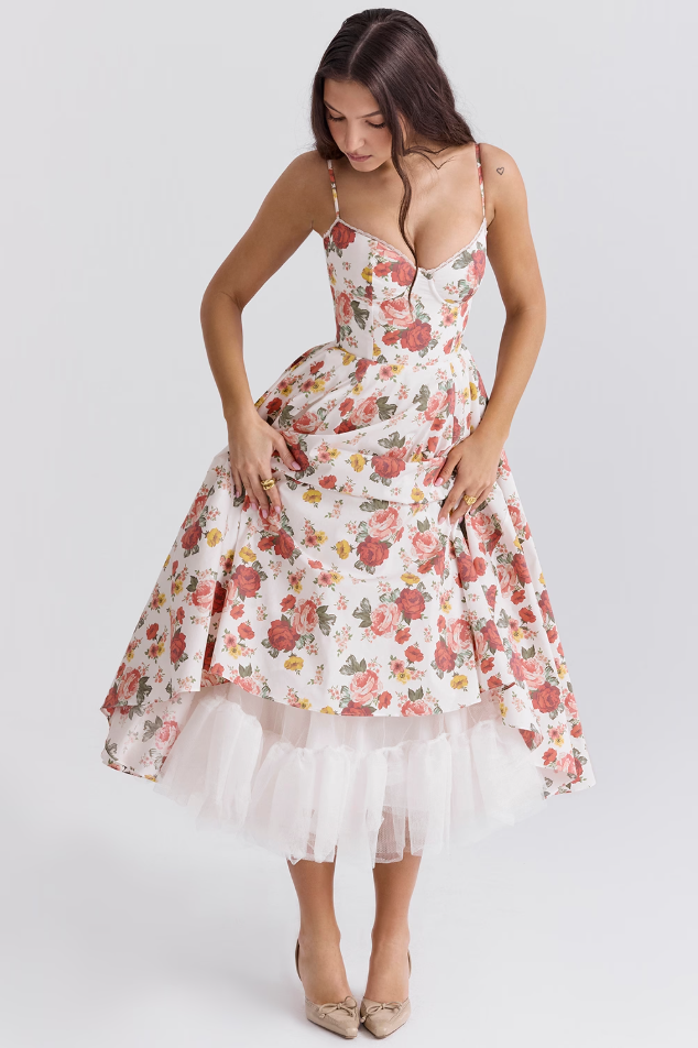 Luce - Satin Tulle Midi Dress