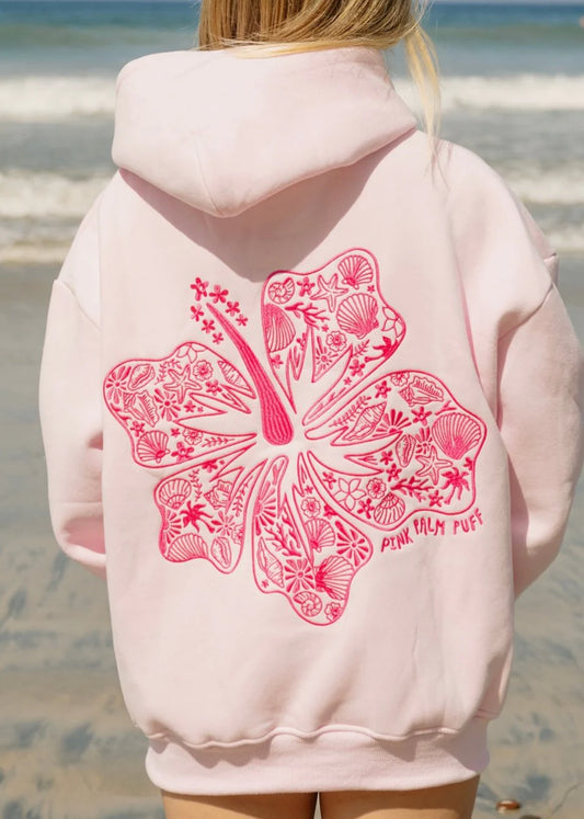 PALM PUFF HOODIE --- "HIBISCUS"