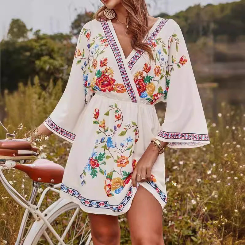 Geo Tropics Short Sleeve Straight Leg Romper