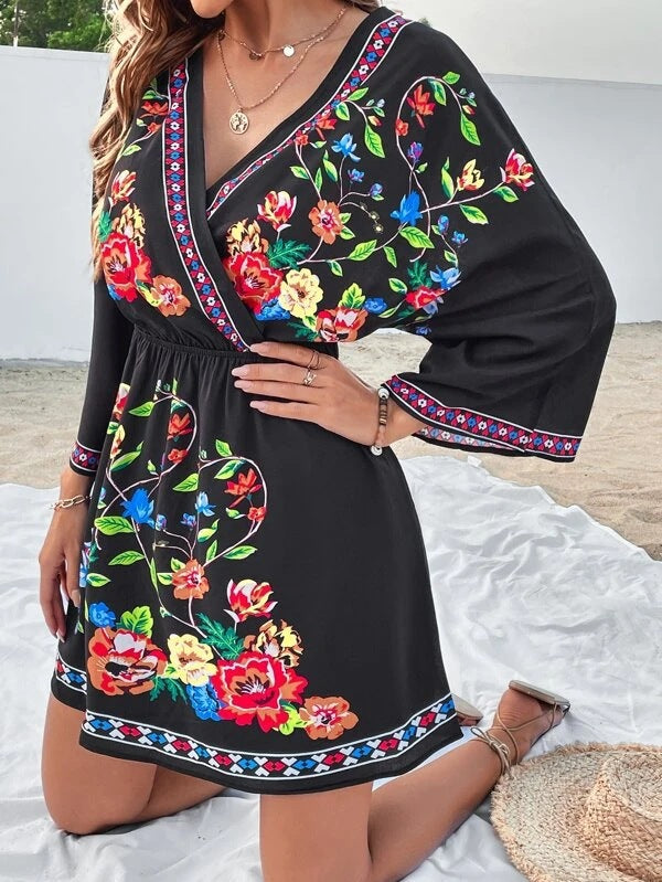 Geo Tropics Short Sleeve Straight Leg Romper