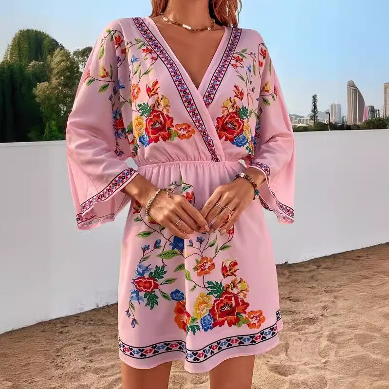 Geo Tropics Short Sleeve Straight Leg Romper