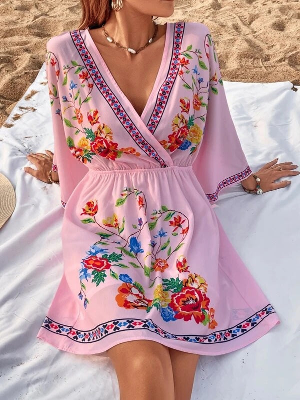 Geo Tropics Short Sleeve Straight Leg Romper